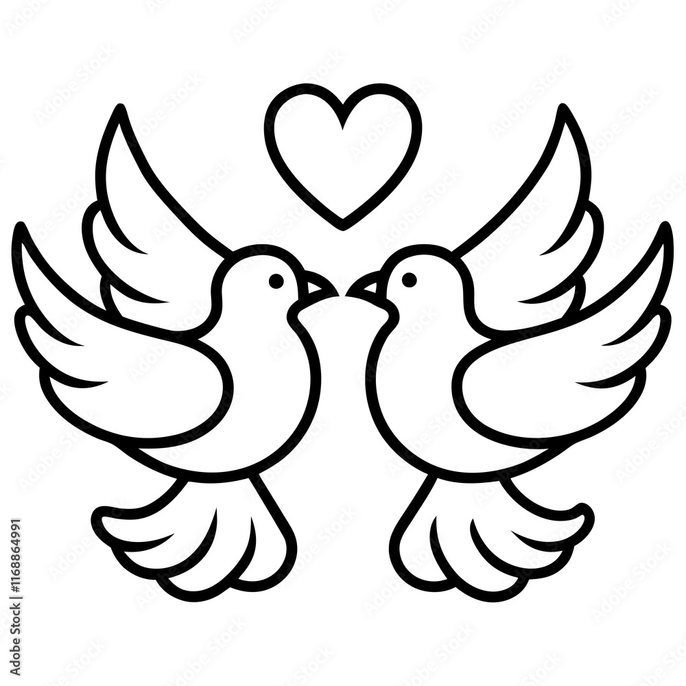 two doves with heart icon two doves with heart icon