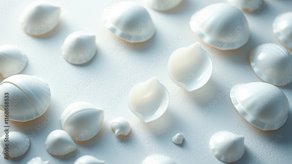 Smooth White Shells Scattered on a Light Surface Smooth White Shells Scattered on a Light Surface