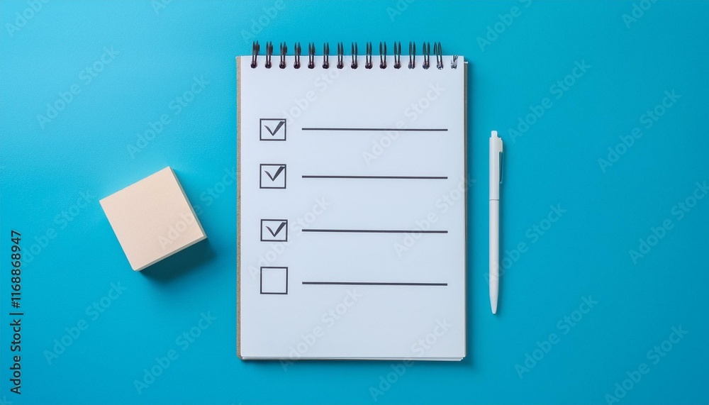 A blank notebook with a checklist being filled in and the last box being checked A blank notebook with a checklist being filled in and the last box being checked