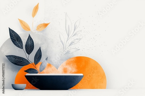 A flat design of a steaming onsen bath surrounded by abstract greenery, symbolizing Izu famous hot springs