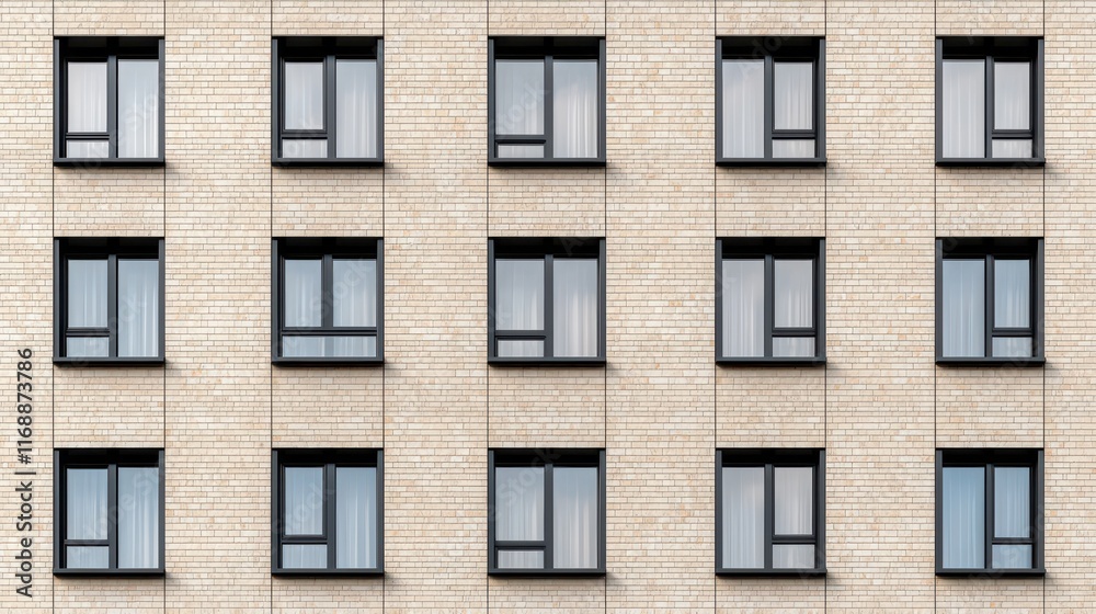 Modern Building Facade with Windows and Textured Brick Pattern Modern Building Facade with Windows and Textured Brick Pattern