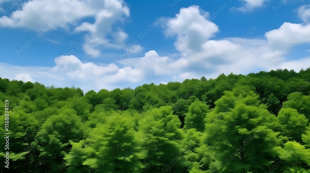 Lush Green Forest Underneath a Blue Sky with Clouds Lush Green Forest Underneath a Blue Sky with Clouds