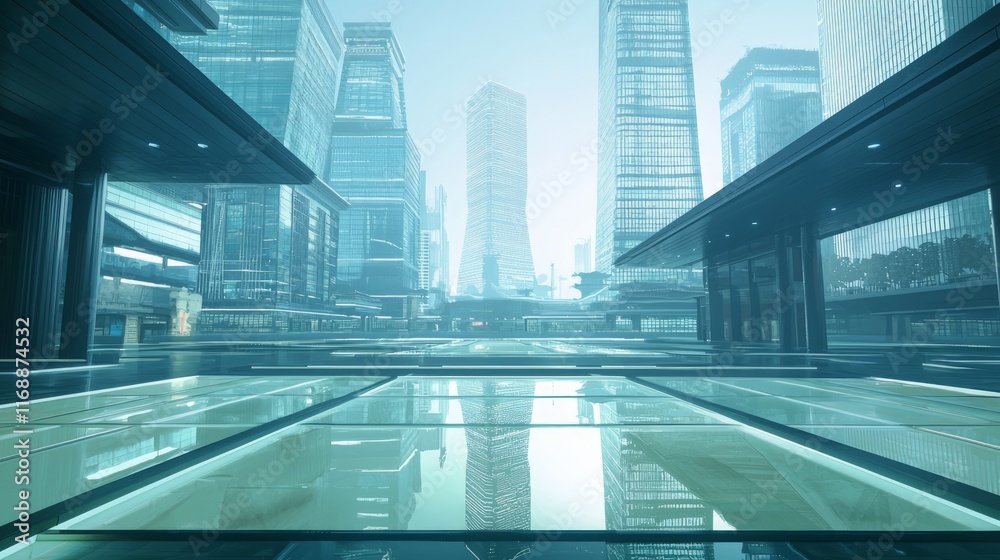 Obraz premium Illuminated Glass Floor Unveiling Ancient Relics Below Hypermodern Structure - Fusion of Tradition and Innovation Cinematic View