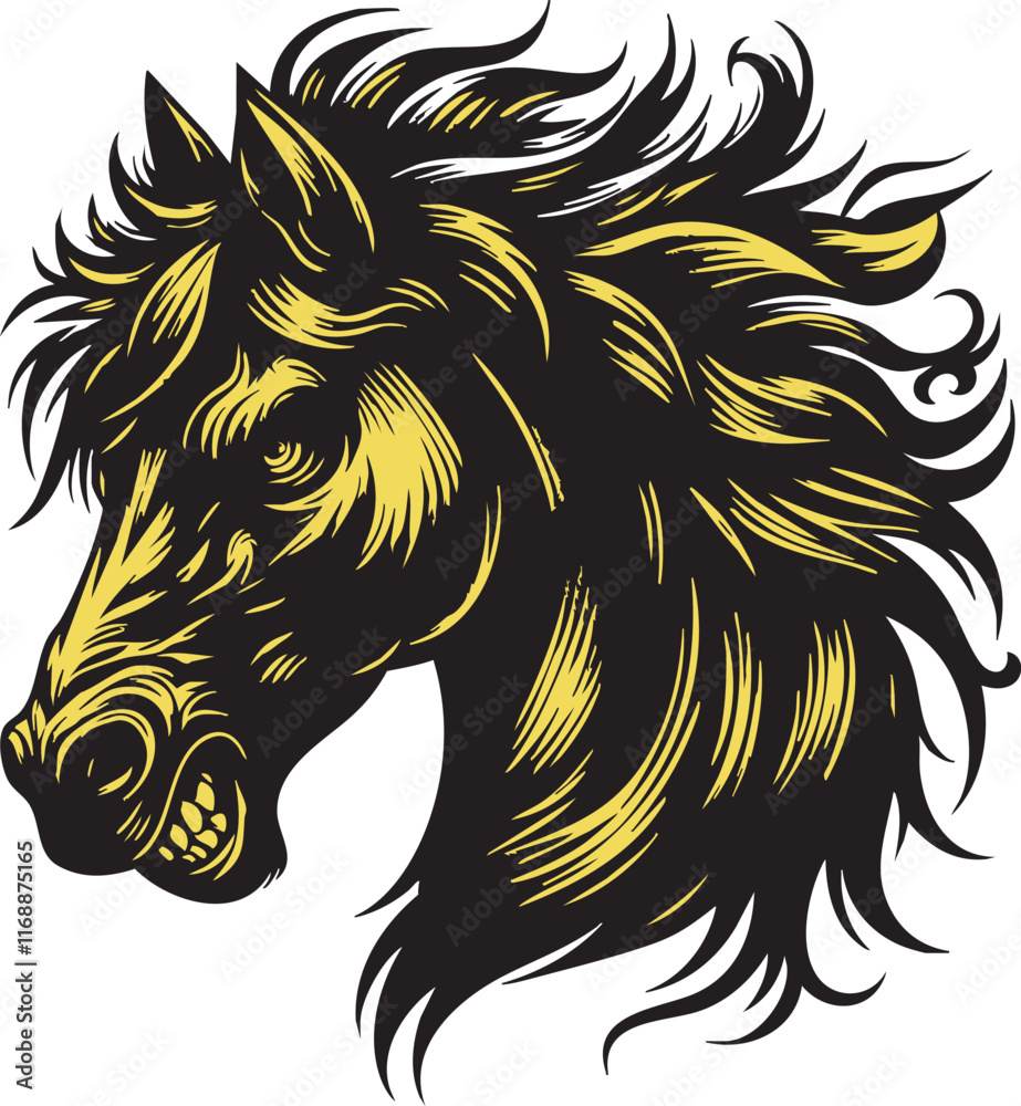 Obraz premium Wild Horse Head with Ferocious Look and Aggressive Action 