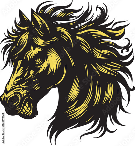 Wild Horse Head with Ferocious Look and Aggressive Action
