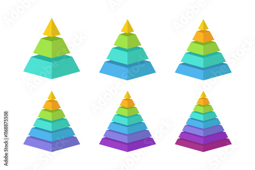 Set of Pyramid Infographic From 3 Up to 8 Steps for Business Presentation, Poster, Banner and Booklet.