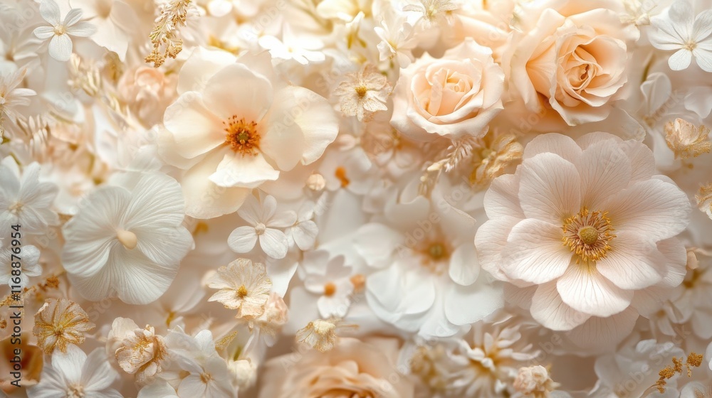 A floral arrangement pattern with soft pastel hues and golden accents