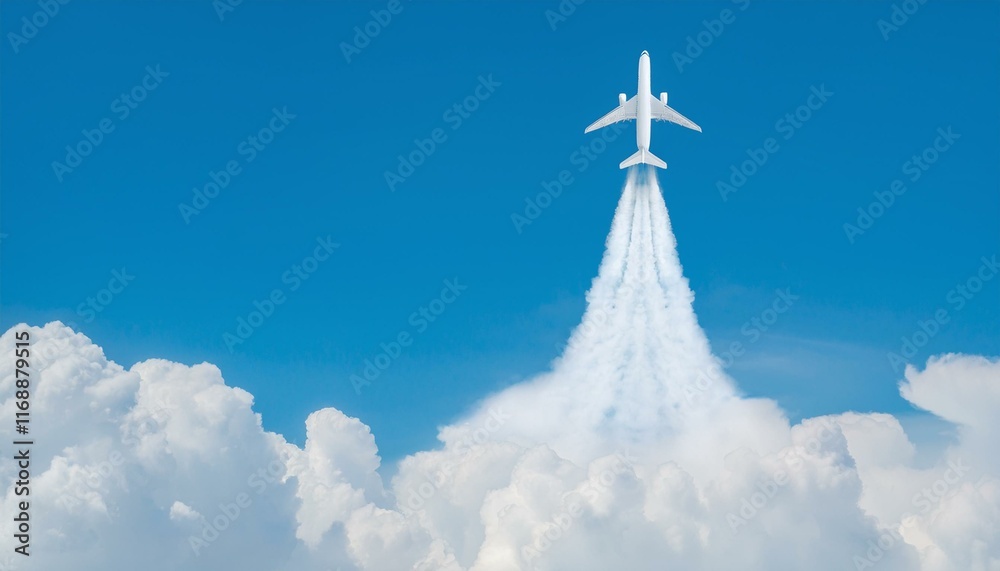 A scene where an airplane cuts through the clouds and flies through the sky A scene where an airplane cuts through the clouds and flies through the sky