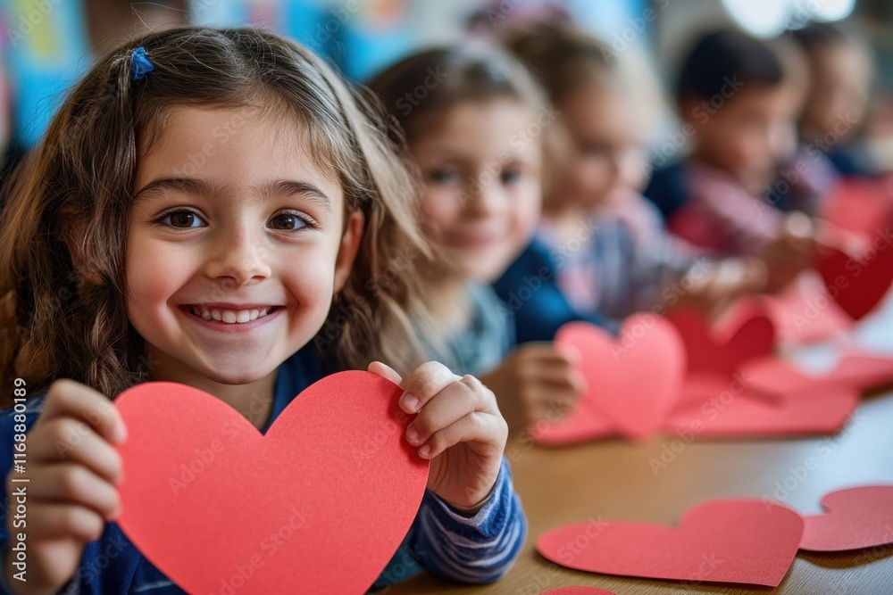 Children create beautiful heart crafts during an engaging art activity in a vibrant classroom setting Children create beautiful heart crafts during an engaging art activity in a vibrant classroom setting
