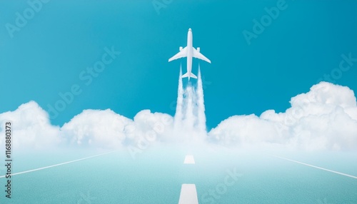 A scene where an airplane cuts through the clouds and flies through the sky photo