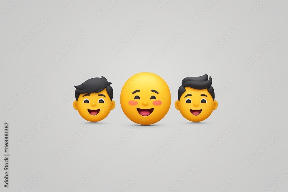 Obraz premium three emoticions of two men with different facial expressions