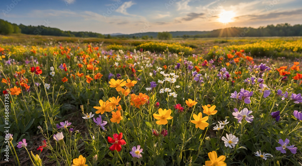 Fototapeta premium field of wildflowers blooming in spring