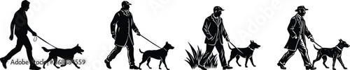 Man walking with dog vector silhouette. 