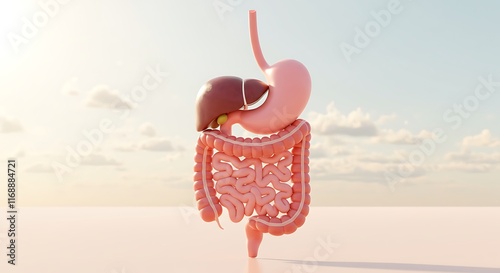 Human Digestive System 3D Render Anatomy of Stomach Liver and Intestines