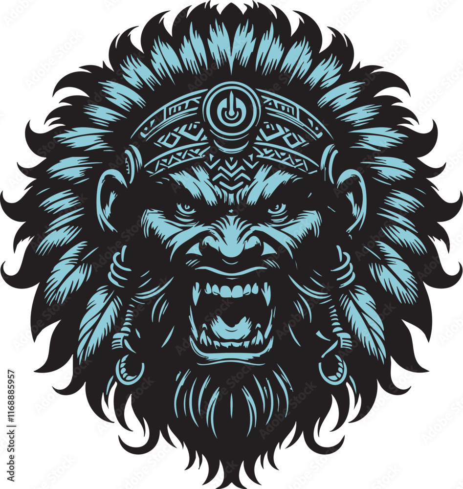 Obraz premium Ferocious Indian Head with Intense Expression and Powerful Gaze 