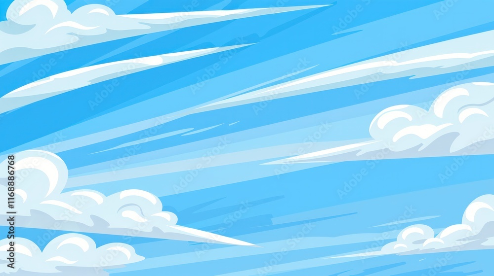 illustration blue sky white clouds simple cartoon flat art 2D horizontal illustration blue sky white clouds simple cartoon flat art 2D horizontal