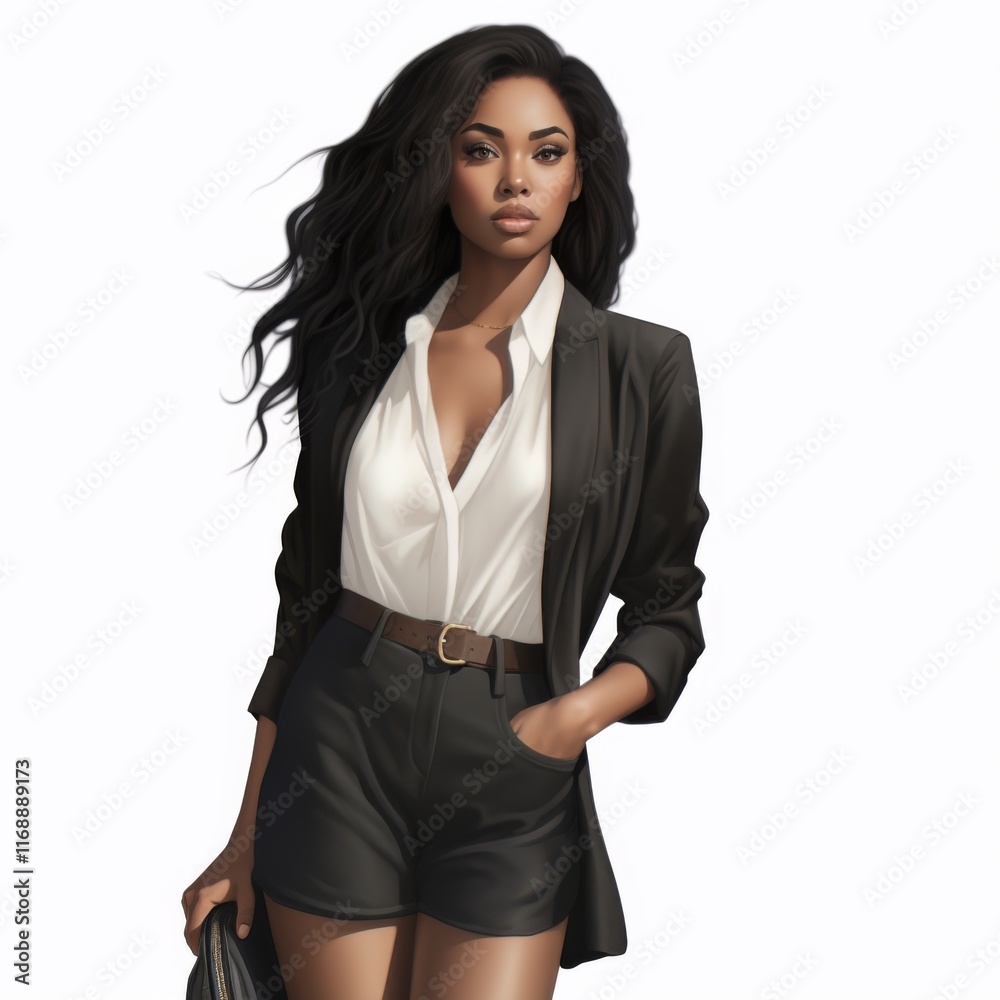 Stylish woman in professional attire poses confidently in sophisticated outfit with elegance and poise Stylish woman in professional attire poses confidently in sophisticated outfit with elegance and poise