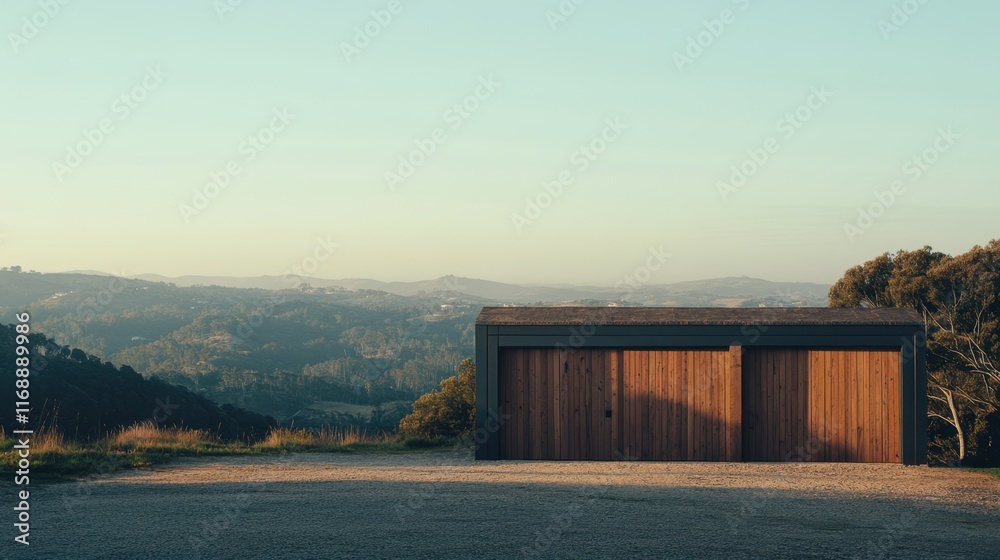Obraz premium Modern Garage Structure Surrounded by Scenic Natural Landscape