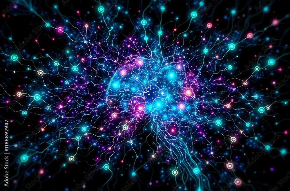 Fototapeta premium Bioluminescent Neural Network Abstract Art - No Text