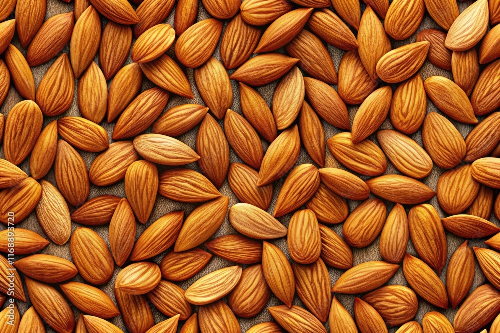 A textured background of whole and halved almonds: healthy snack food photography, high-resolution image, studio shot. A textured background of whole and halved almonds: healthy snack food photography, high-resolution image, studio shot.
