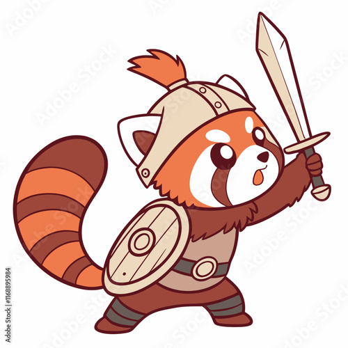 Vector red panda warrior Isolated, Isolated, Animals, Editable