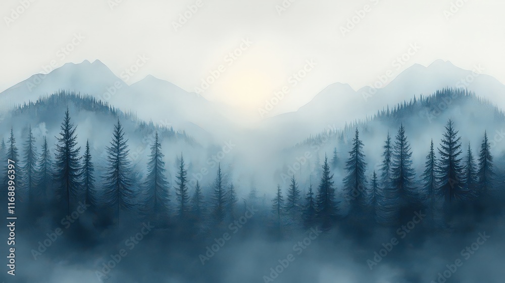 Obraz premium Hand-painted watercolor mountain landscape