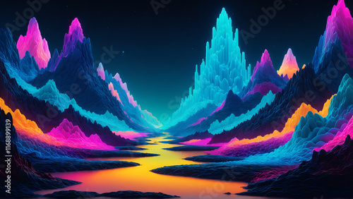 Neon lipid bilayers forming the gateway to a dream realm where thoughts manifest as vivid landscapes photo