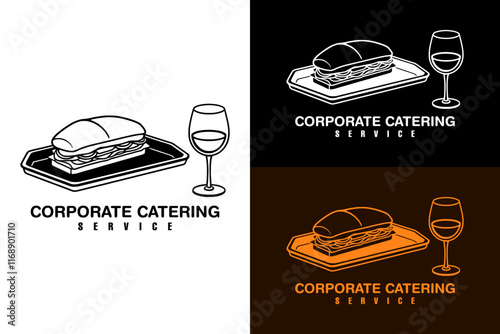 illustration of a burger in a tray with glass, meeting, business catering, corporate catering, catering service, wedding catering, wedding menu, restaurant logo, food cart, abstract logo