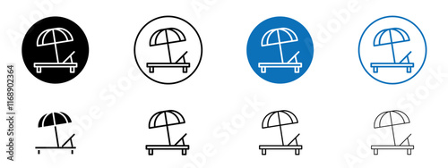 Beach chair with umbrella icons in black and blue colors