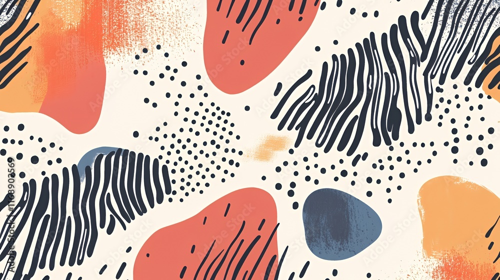 Fototapeta premium Abstract Art Featuring Organic Shapes Lines And Dots