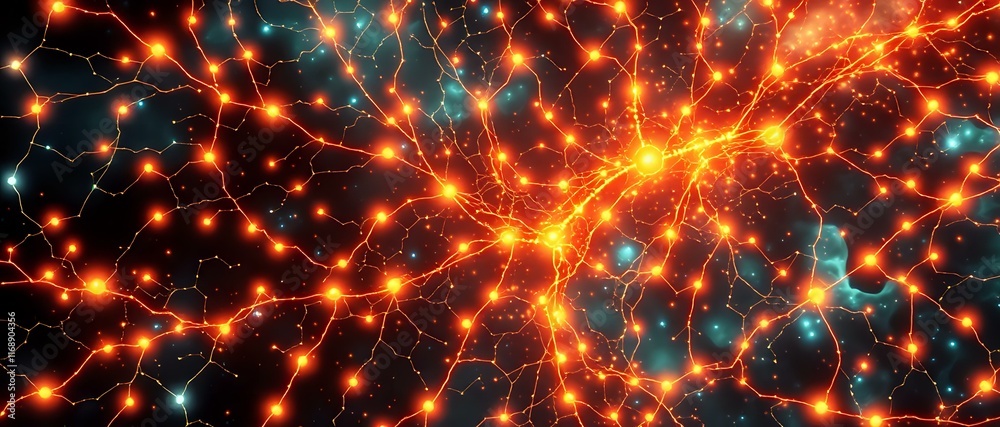 Obraz premium Glowing Neural Network Night Landscape (Art Nouveau Cybernetic)