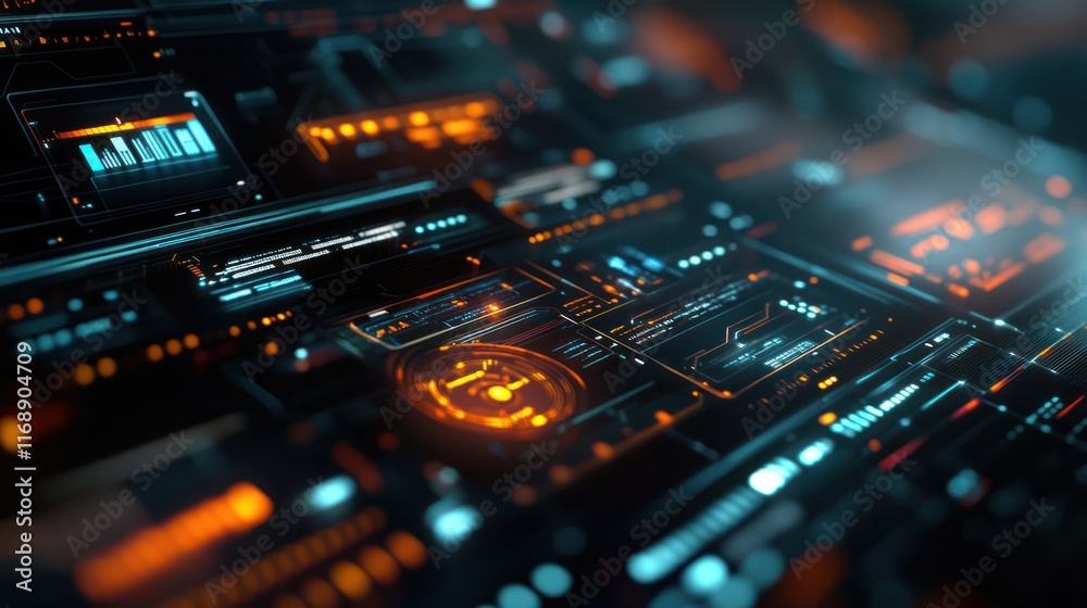 Futuristic Tech Interface: A Digital Dashboard Displaying Advanced Data and Information Futuristic Tech Interface: A Digital Dashboard Displaying Advanced Data and Information