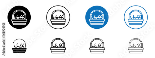 Fruit basket icons in black and blue colors