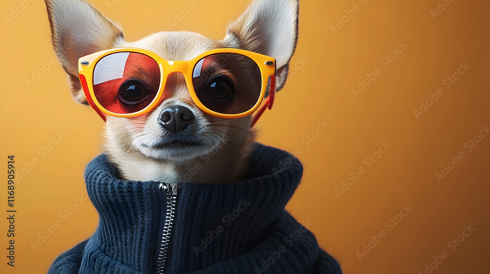 Fototapeta premium Cute Chihuahua wearing sunglasses