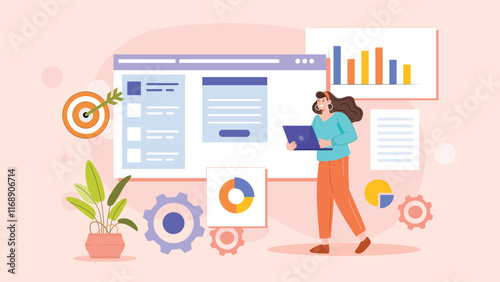 A dynamic design showcasing project progress, milestones, and target achievements with interactive visual elements like graphs and timelines.