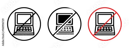 No computer sign vector in black and red colors