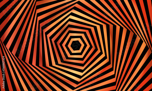 Psychedelic spiral pattern in vibrant black and orange colors. Hypnotic spiral.