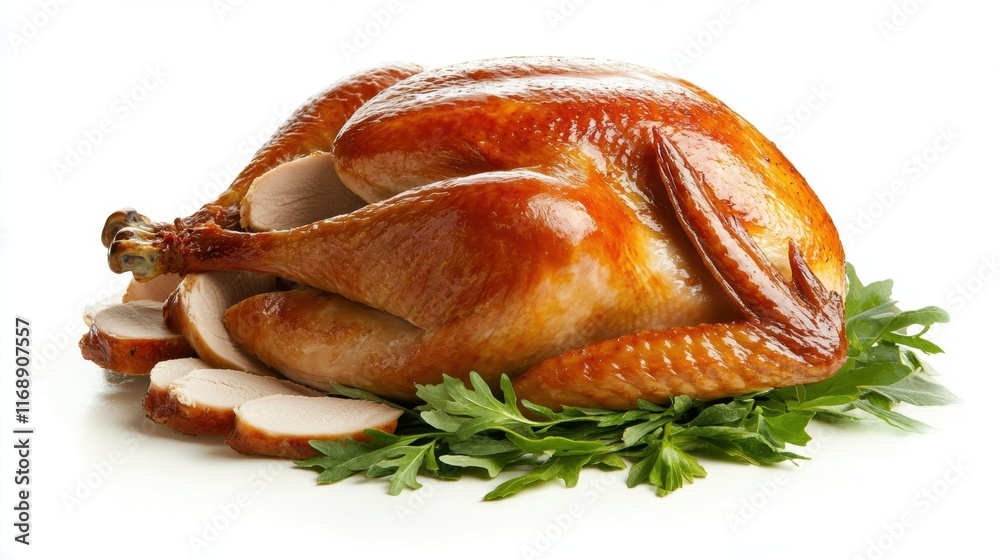 Whole Roasted Turkey on Serving Platter with Fresh Green Herbs Whole Roasted Turkey on Serving Platter with Fresh Green Herbs
