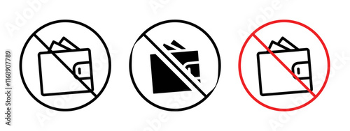 No wallet sign vector in black and red colors