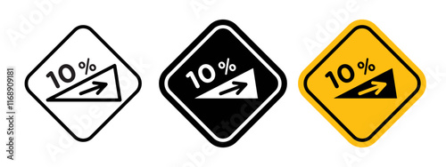 Steep slope ahead sign vector in black and yellow colors