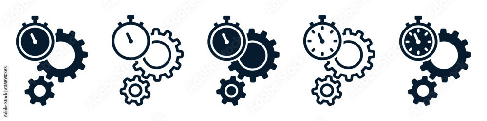Set of efficiency and productivity icons. Gear and time symbol. Vector illustration. Set of efficiency and productivity icons. Gear and time symbol. Vector illustration.