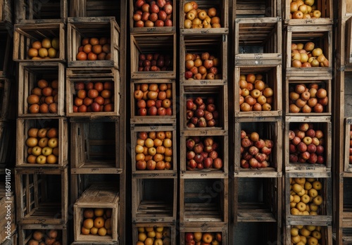 Wallpaper Mural Assorted Fresh Apples in Wooden Crates Displayed in a Rustic Market Setting for Natural Food and Organic Produce Concepts Torontodigital.ca