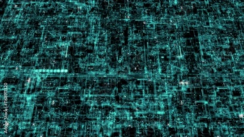 A futuristic, digitally generated abstract motion matrix in a cyber environment, showcasing big data analytics and AI simulation, perfect for use as a digital background in motion videos.