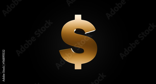 Gold dollar sign on black background 3D illustration