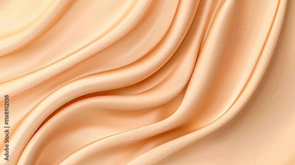 Velvet abstract background idea. Soft peach fabric draping gracefully, showcasing its smooth, luxurious texture.