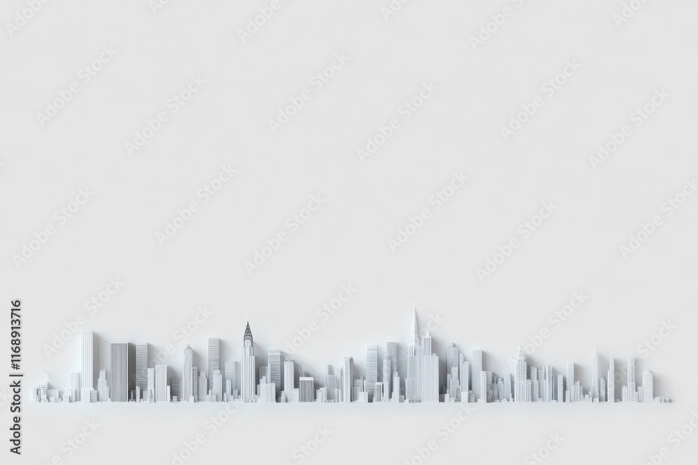 Fototapeta premium White minimalist new york city skyline rising from white background