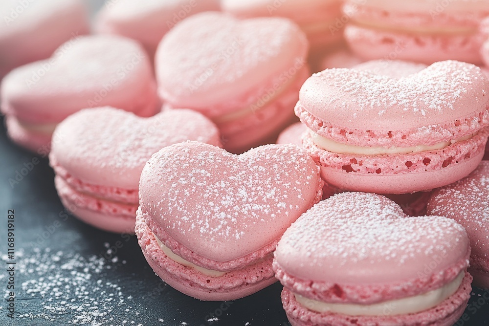 Pink heart-shaped macarons. Generative AI Pink heart-shaped macarons. Generative AI