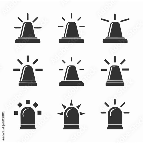 Emergency Siren Icon Vector Bundle with Smooth Variations.