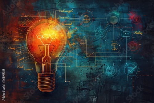 A colorful mind map surrounding a central light bulb, illustrating organized brainstorming 