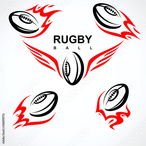 Rugby ball set. Collection icons rugby. Vector